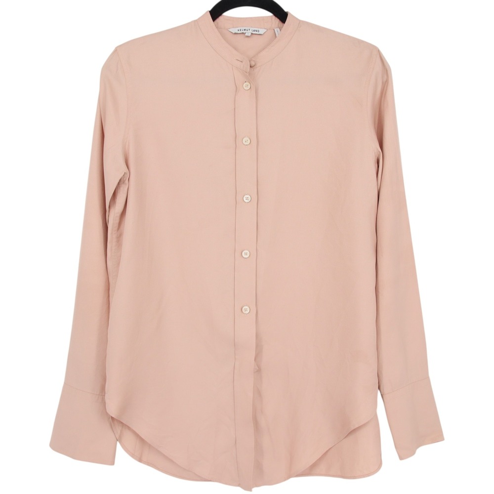 Helmut Lang Womens Size S Blush Pink Silk Band Collar Button Front Shirt Blouse
